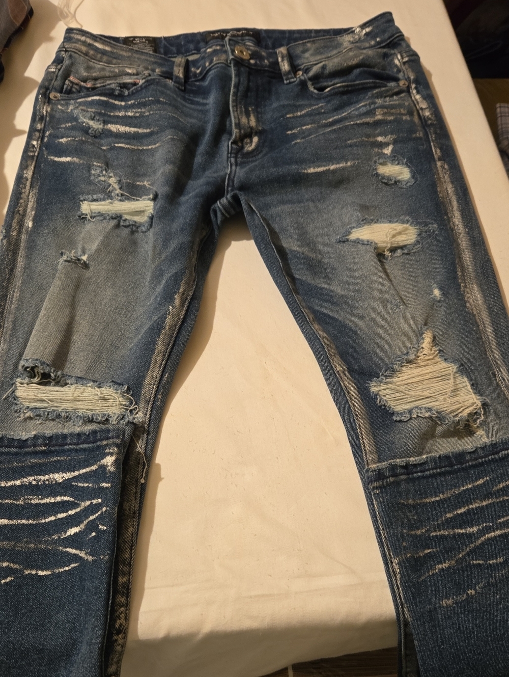 Cult of Individuality Men's Skinny Distressed Blue Denim Jeans